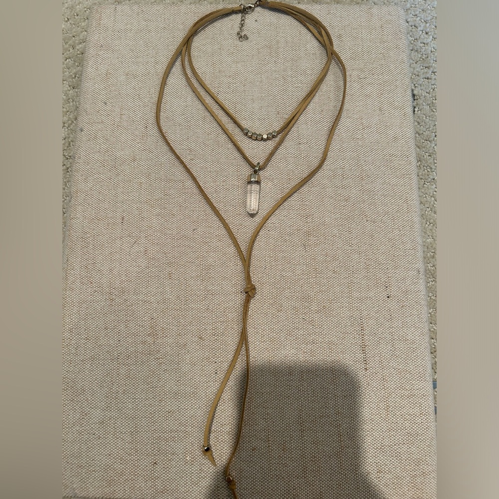 Leather Looped Necklace with Crystal and Gold Beads